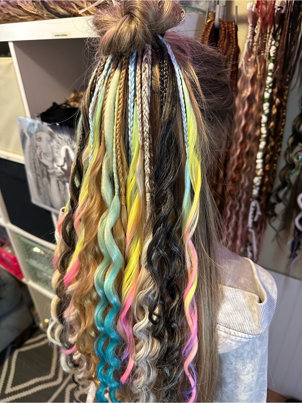 Colorful Braided Hair Extensions with Feather Accent - Picture 10 of 13